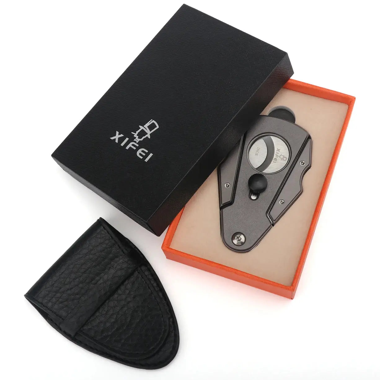 Xifei Stainless Steel Cigar Cutter With Gift Box&Leather Case Dual Blades Tobacco Cutting Sigaar Accessories For Friends Family Ash & Ember Society
