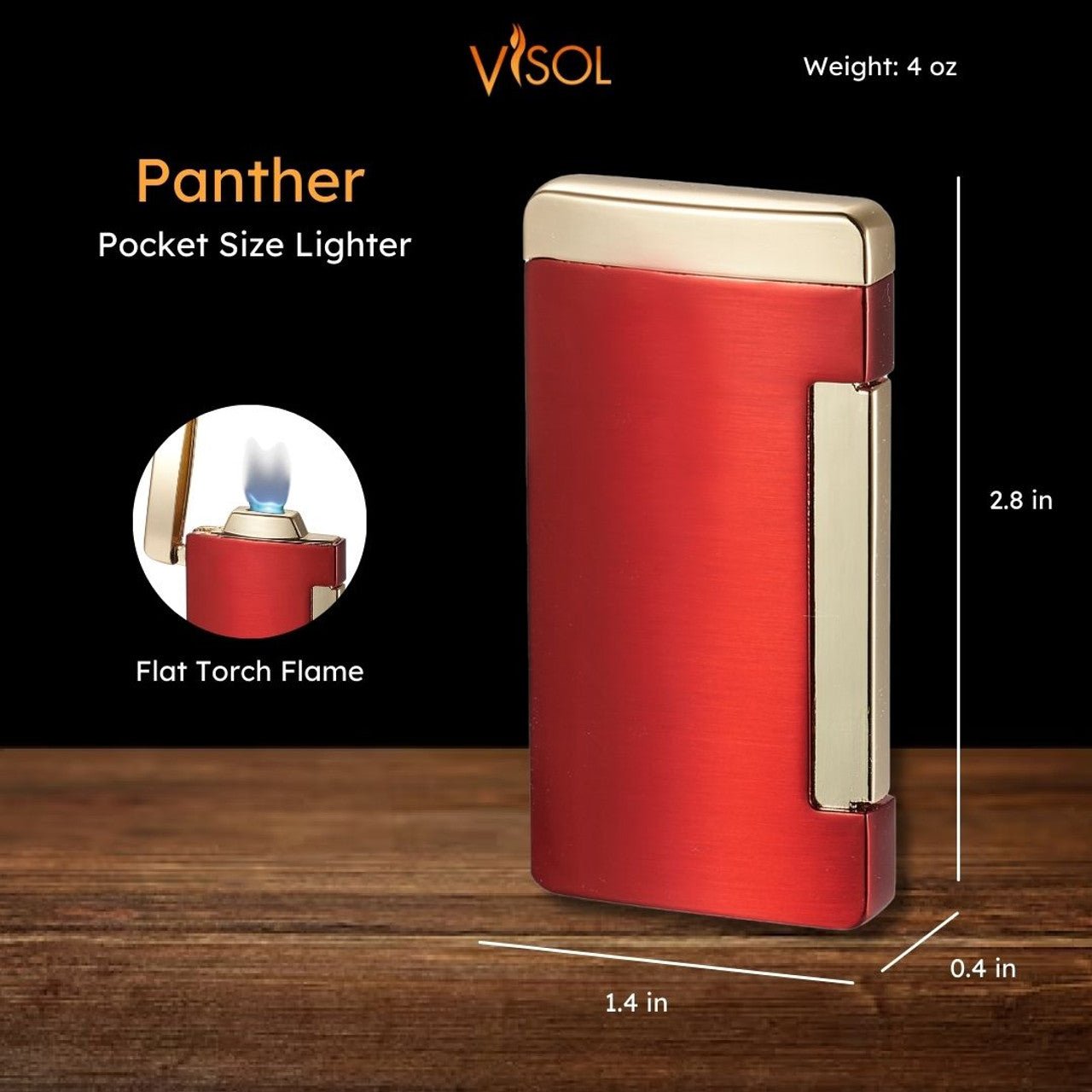 Visol Panther Single Flat Flame Cigar Lighter - Red - VLR406604-Panther-RD - Ash & Ember Society