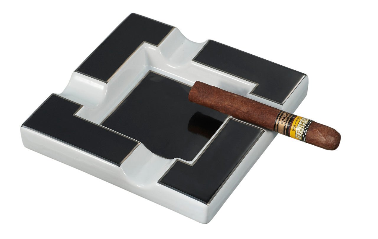 Visol Renner Black & White Ceramic Cigar Ashtray - VASH435 - Ash & Ember Society