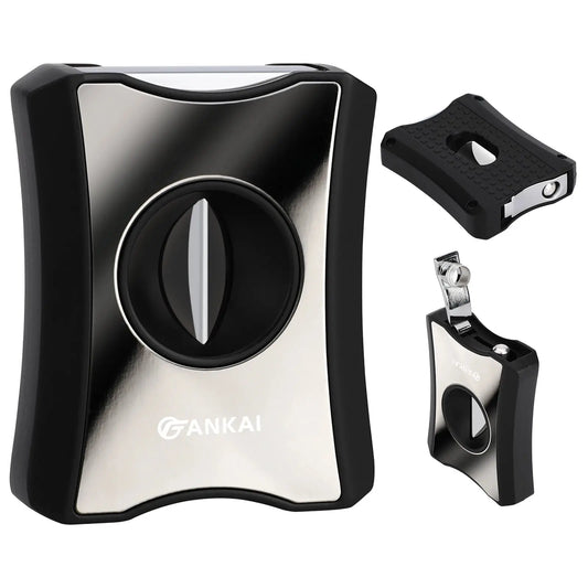 Cigar Cutter,Stainless Steel V Cut with Cigar Punch,Cigar Stand, Sharp Blade Guillotine Up to 60 Gauge Push-Type Cigar V Cutter Ash & Ember Society