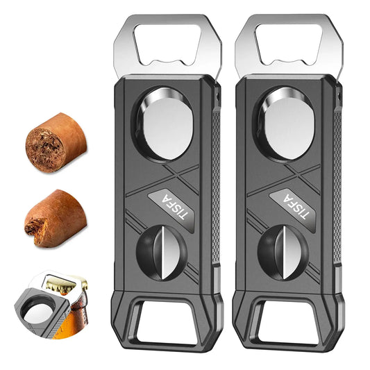 Cigar Cutter Guillotine Cigar V Cutter Bottle Opener 3 in 1, Portable Cigar Clipper Scissors, Set of 2 Sharp Cigar Cutters Ash & Ember Society