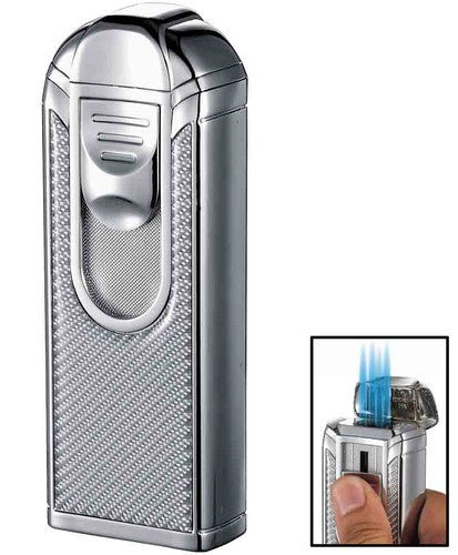 Visol Alec IV Chrome and White Carbon Fiber Quad Torch Flame Table Lighter - VLR501402 – Premium by Ash & Ember Society | Luxury cigar accessory