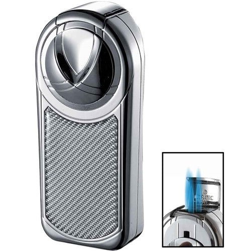 Visol Dobrev III Triple Jet Flame Chrome White Carbon Fiber Cigar Lighter - VLR501404 – Premium by Ash & Ember Society | Luxury cigar accessory