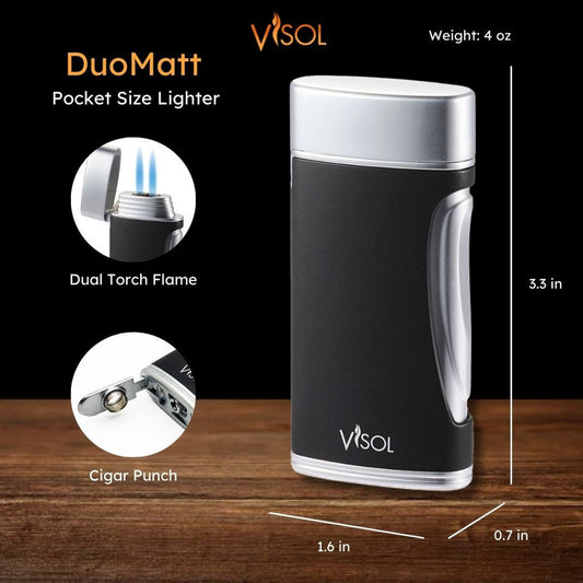 Visol DuoMatt Matte Black Double Flame Cigar Lighter - VLR3017001