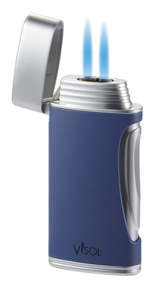 Visol DuoMatt Navy Blue Double Flame Cigar Lighter - VLR3017002 – Premium by Ash & Ember Society | Luxury cigar accessory