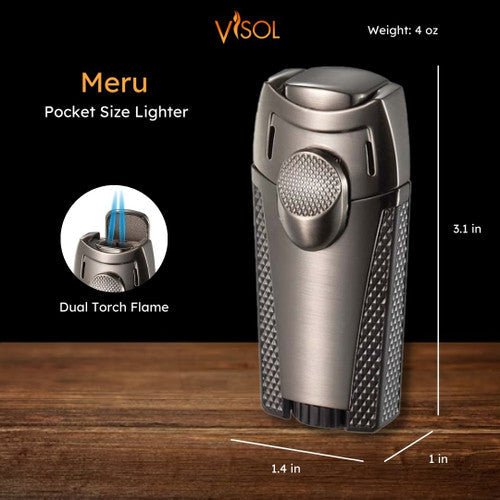 Visol Meru Dual Torch Cigar Lighter - Gun Metal - VLR405102-Meru-GM
